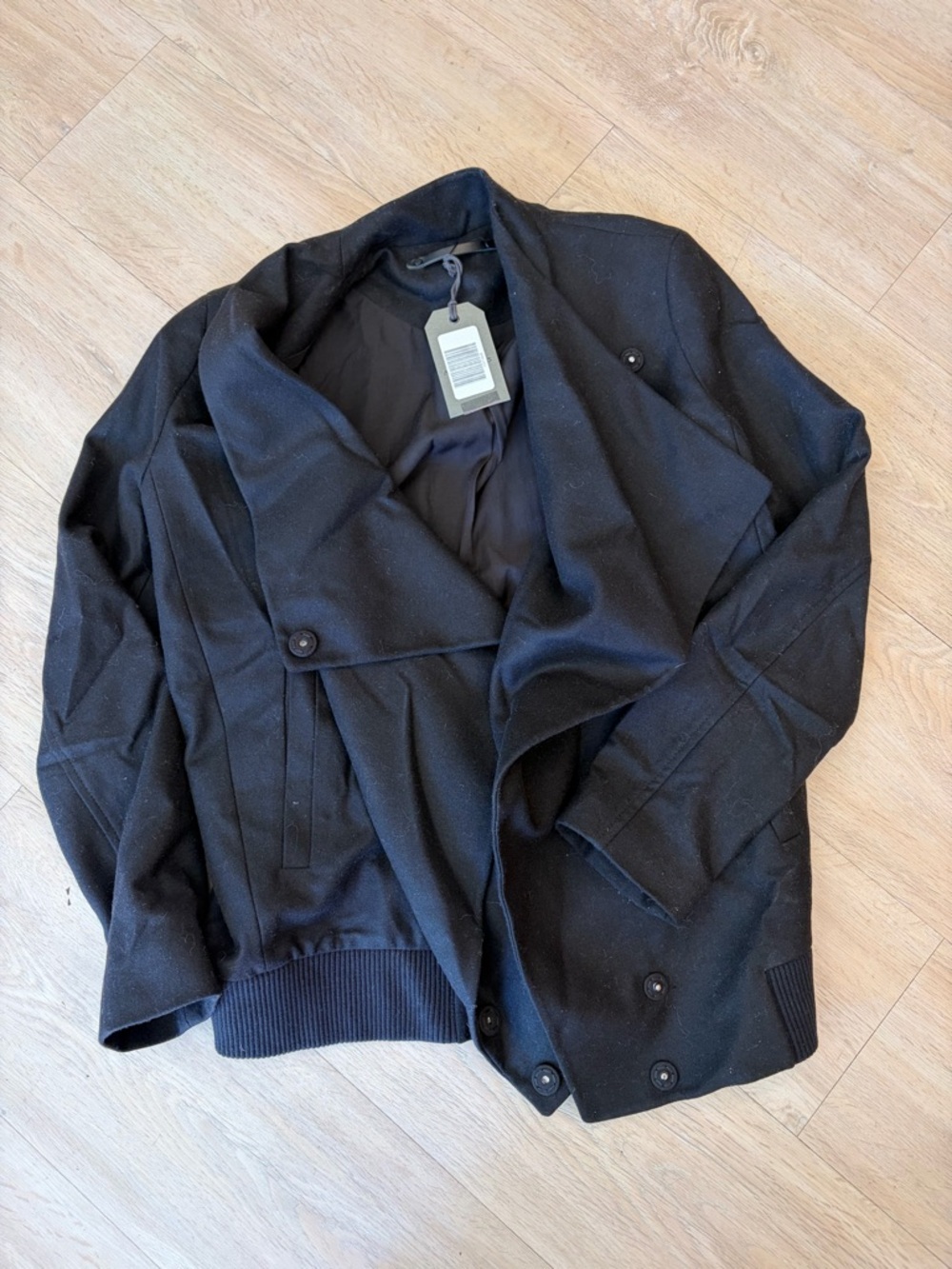 AllSaints  Wool Black Draped Collar Jacket women’s size 4
